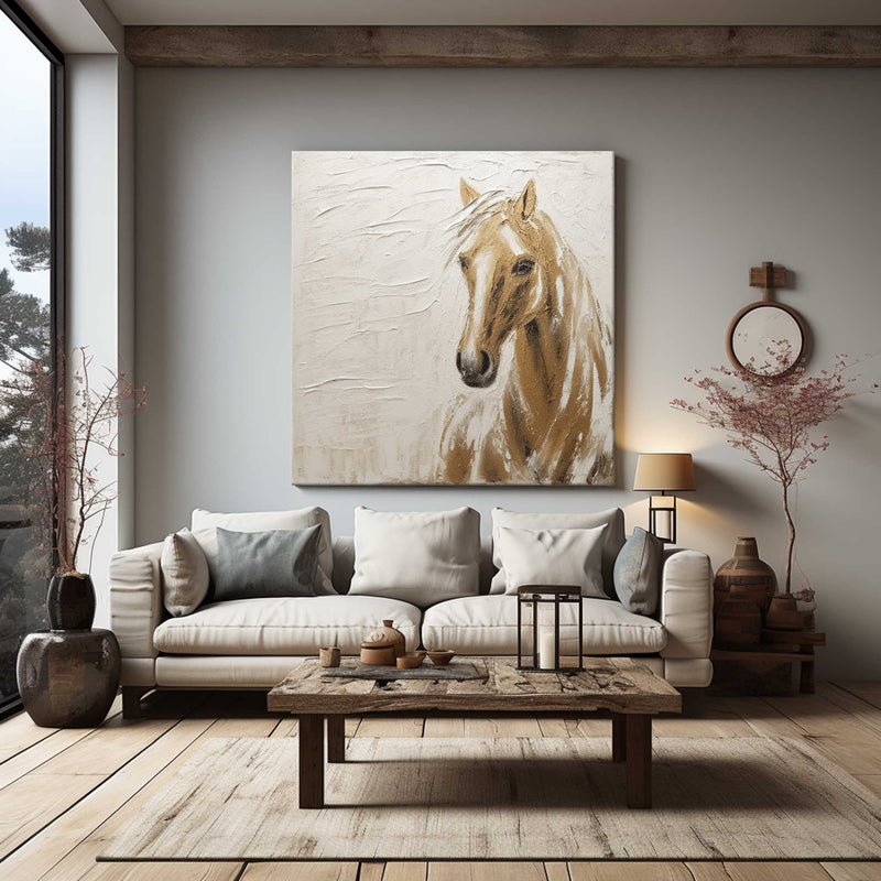 Beige and Brown Horse Texture Painting Wabi Sabi Art Horse Canvas Wall Art Neutral Minimalist Painting