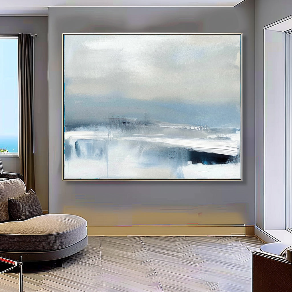 Large Light Blue Abstract Art Canvas Light Blue Canvas Wall Decor Light Blue Abstract Oil Painting