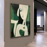 Green and White Abstract Woman Face Oil Painting Green and White Abstract Minimalist Canvas Wall Art