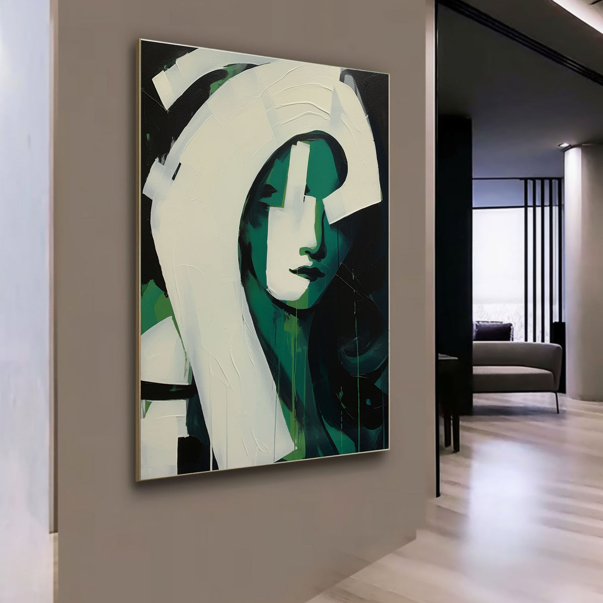 Green Abstract Nameless Woman Oil Painting Green Abstract Girl Canvas ...