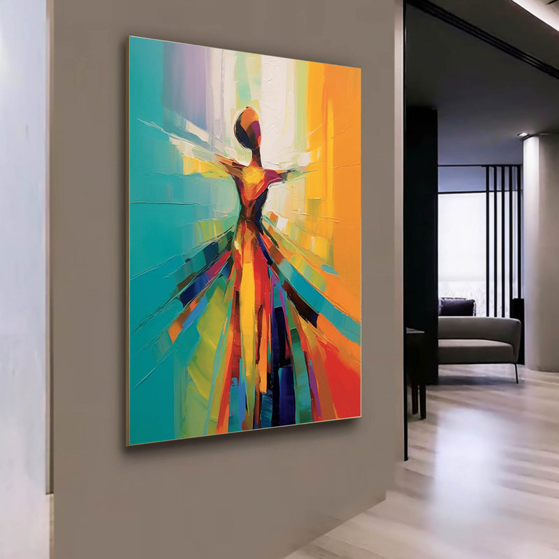 Large Abstract Oil Painting of Dancing Girl Dancing Girl Art on Canvas Dancing Girl Canvas Wall Art