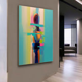 Colorful Abstract People Back View Oil Painting Palette Girl Abstract Canvas Art Bedroom Wall Decor