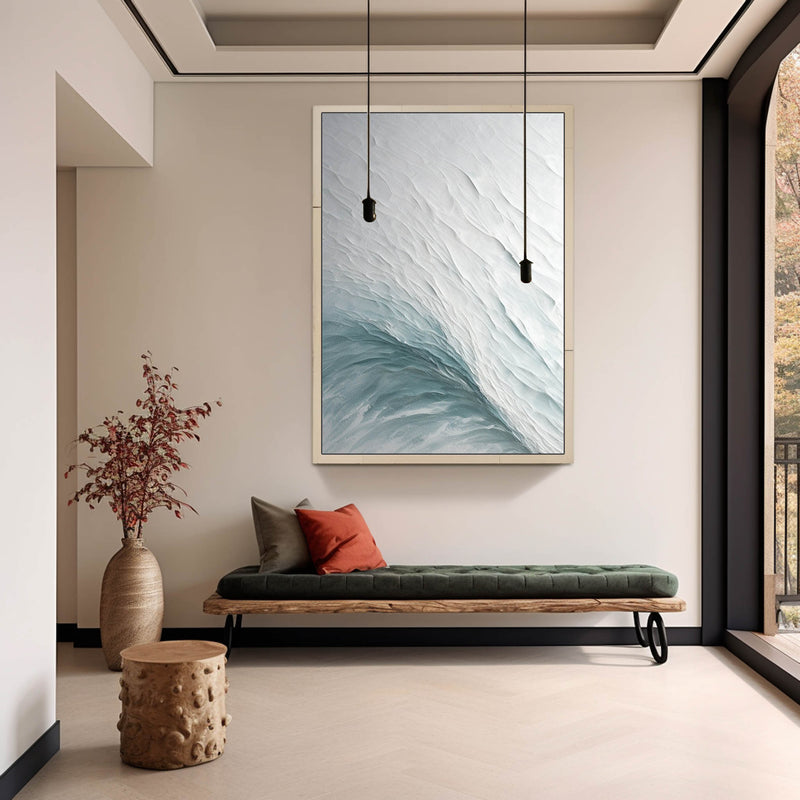 Large White Wave Texture Painting Entrance Wave Wall Art Sea View Room Wall Decoration Painting