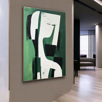 White and Green Minimalist Abstract Oil Painting White and Green Minimalist Canvas Wall Art for Sale