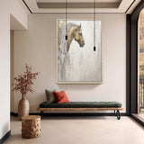 Large Horse Texture Painting Gold and Gray Horse Canvas Art Wabi-Sabi Wall Art Horse Oil Painting