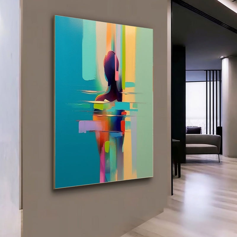 Colorful Abstract Woman Back View Canvas Art Palette Wall Art Entrance Abstract Decor Wall Painting