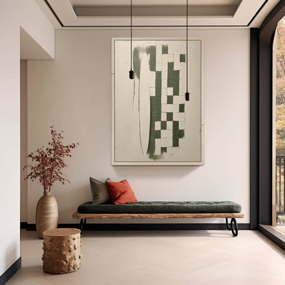 Large Beige And Green Minimalist Canvas Wall Art Wabi-Sabi Art Beige And Green Textured Painting