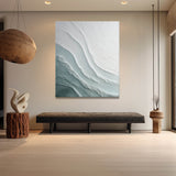 Large Wave Texture Painting Light Blue Wave Canvas Art Navy Blue Wave Minimalist Wall Art