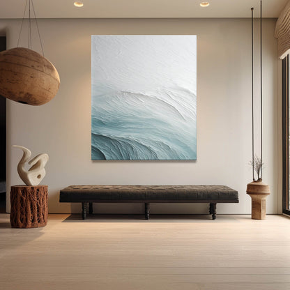 White and Blue Sea Abstract Art Canvas White and Blue Sea Textured Abstract Painting Sea Wall Art