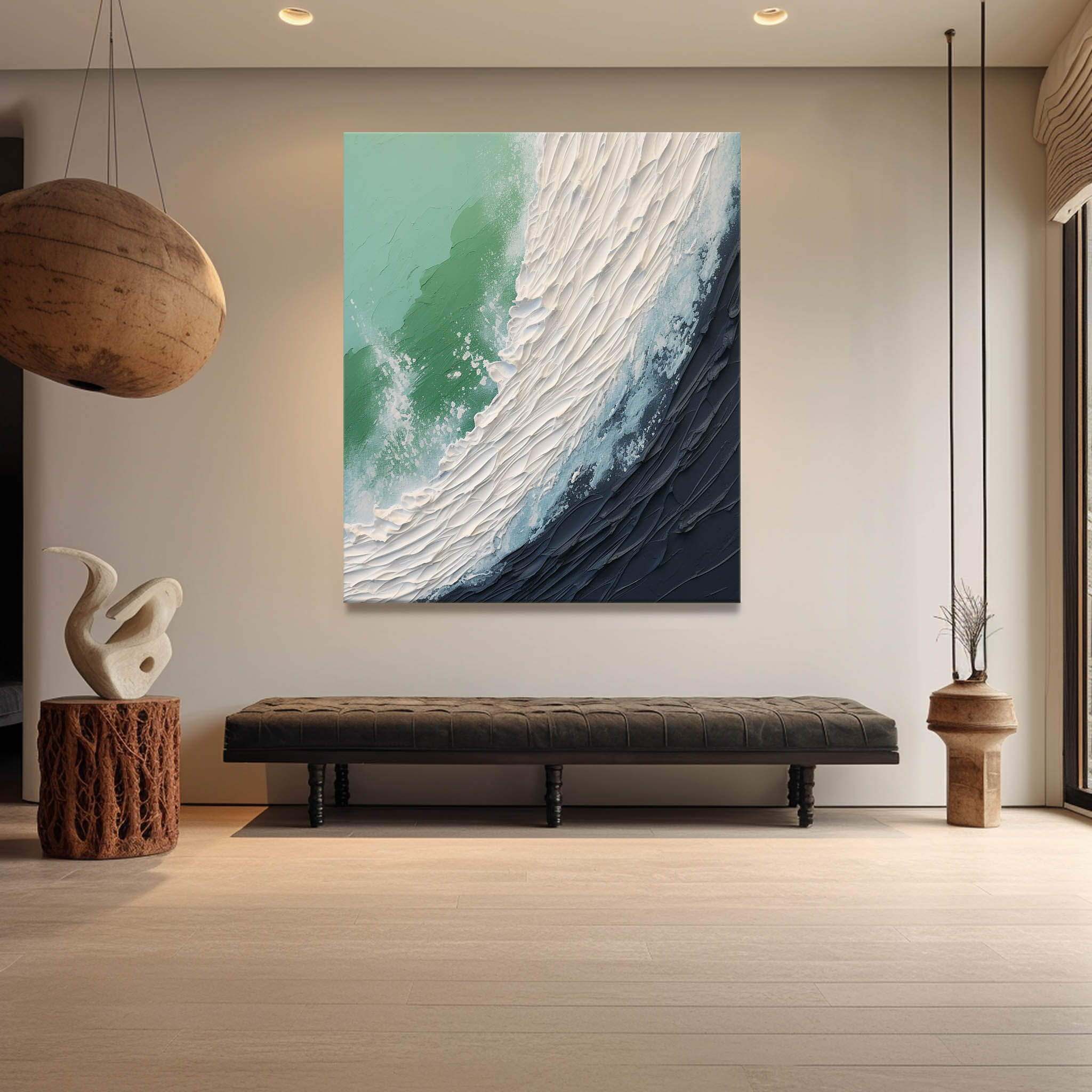 Large White And Blue Sea Texture Wall Painting Plaster Art On Canvas ...