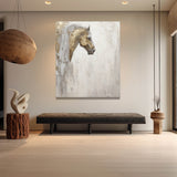 Large Horse Texture Painting Gold and Gray Horse Canvas Art Wabi-Sabi Wall Art Horse Oil Painting