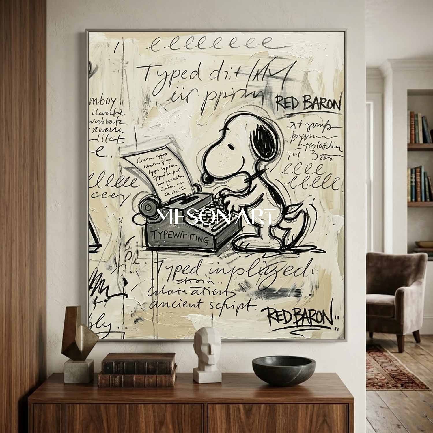 Original Snoopy Typewriter Handmade Couch Canvas Statement Painting
