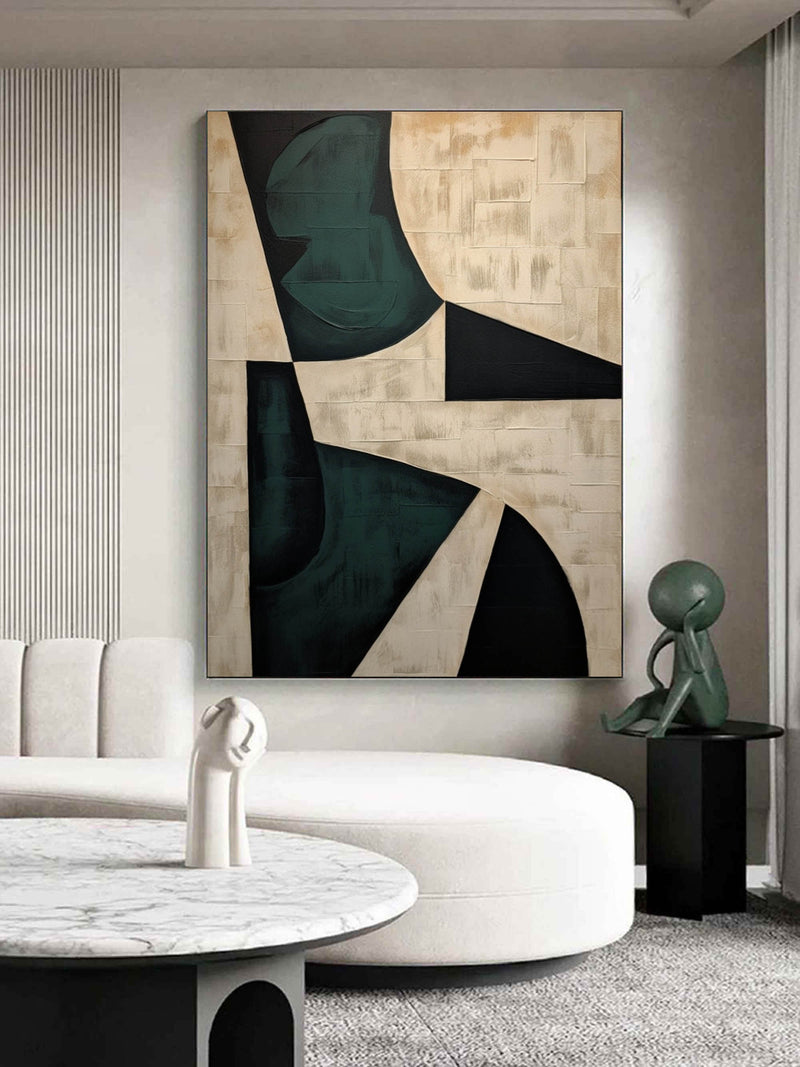 Large Beige and Green Minimalist Canvas Art Beige and Green Textured Abstract Art Modern Wall Art
