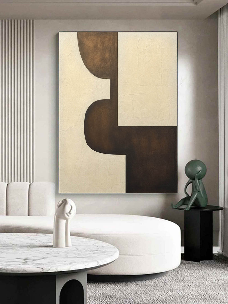 Large Beige and Brown Minimalist Canvas Wall Art Beige and Brown Textured Abstract Art for Sale