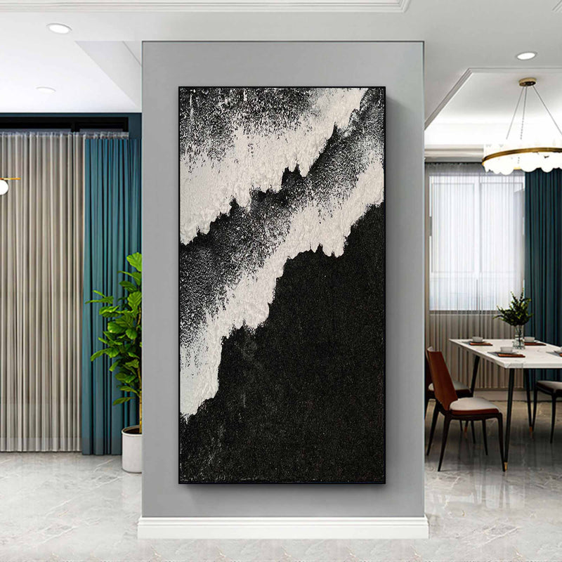 Large 3D Black and White Ocean Wave Beach Canvas Painting Black Beach Canvas Art Beach Wall Art