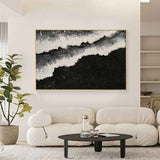 3D Large Black and White Ocean Waves Beach Canvas Art Black Beach Canvas Painting Beach Wall Art