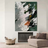 Green and White Abstract Canvas Painting for sale Green and White Textured Abstract Art on Canvas