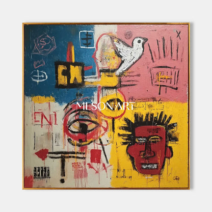 Graffiti Inspired Pop Art Canvas Bold Colors Urban Symbols Modern Wall
