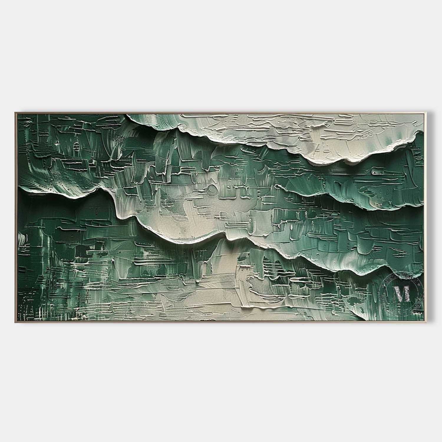 Large Green and White Abstract Wall Art for Sale White and Green Abstract Textured Canvas Painting