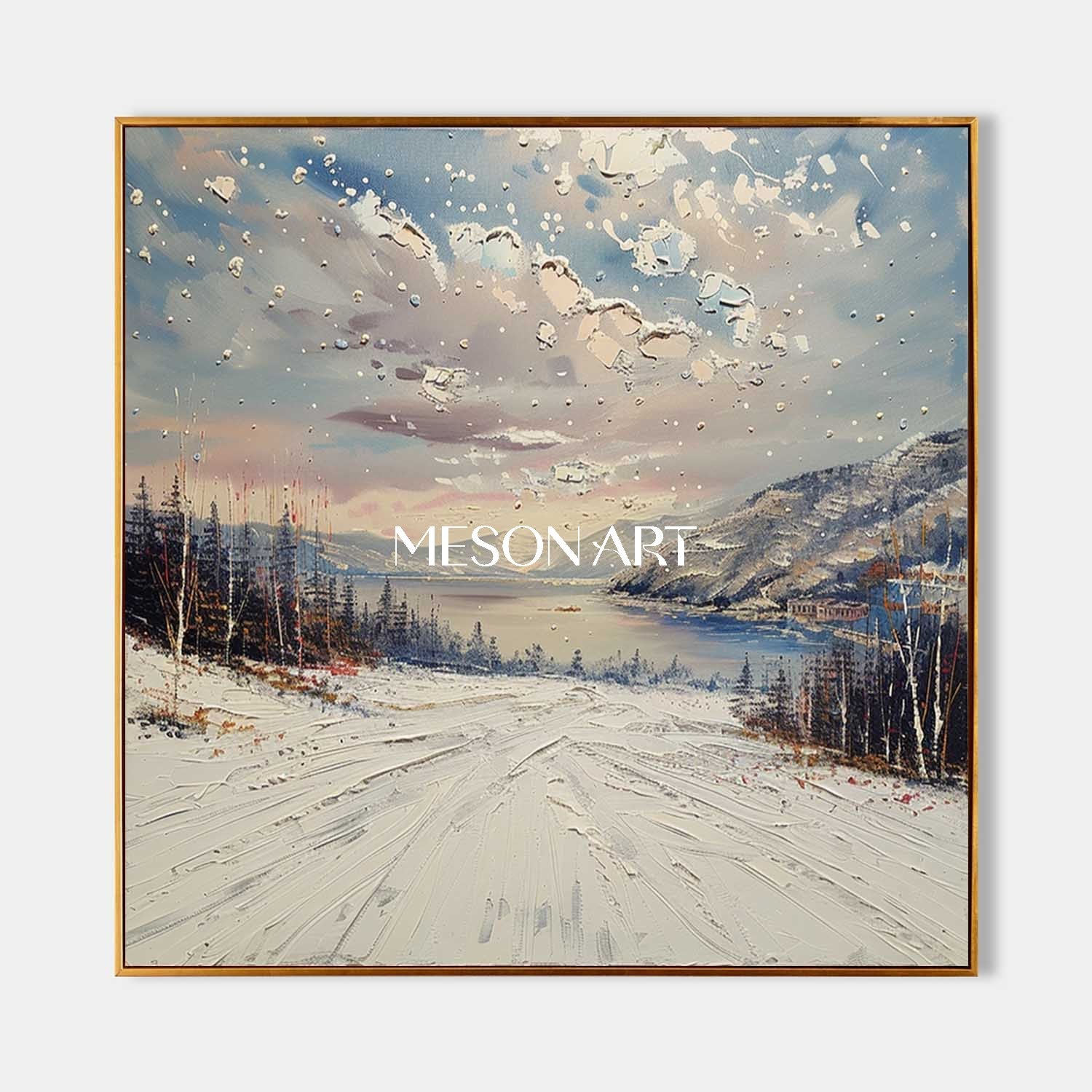 Hand-Painted Textured Winter Landscape Canvas Large Wall Art On Sale
