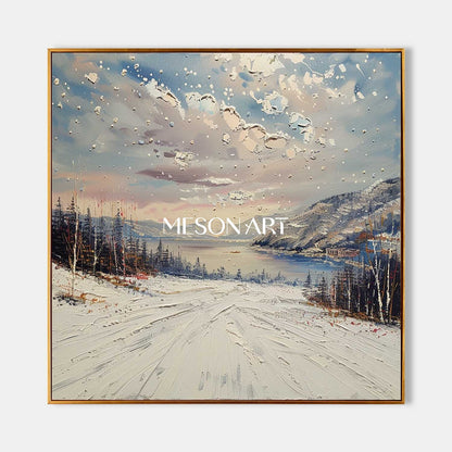 Hand-Painted Textured Winter Landscape Canvas Large Wall Art On Sale
