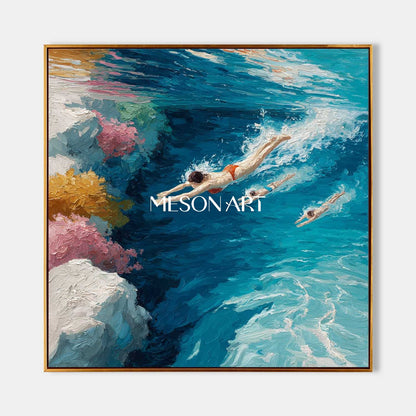 Seaside swimming canvas art for sale Summer swimming wall art decor Summer oil painting