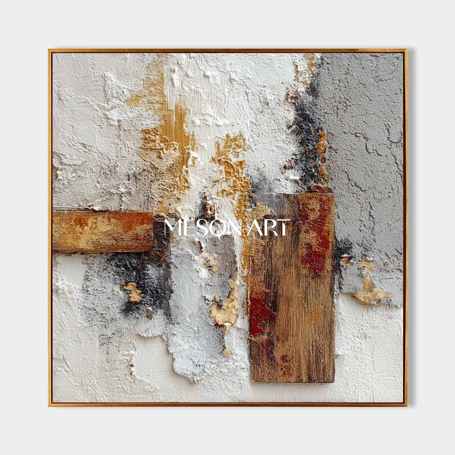 Modern Plaster Texture Square Abstract Painting Wall Art Entryway