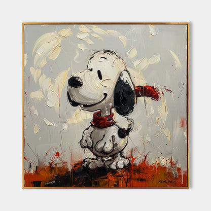 Smile Snoopy with Red Scarf Graffiti Pop Art Canvas Painting for Kids Room Wall Art Decor