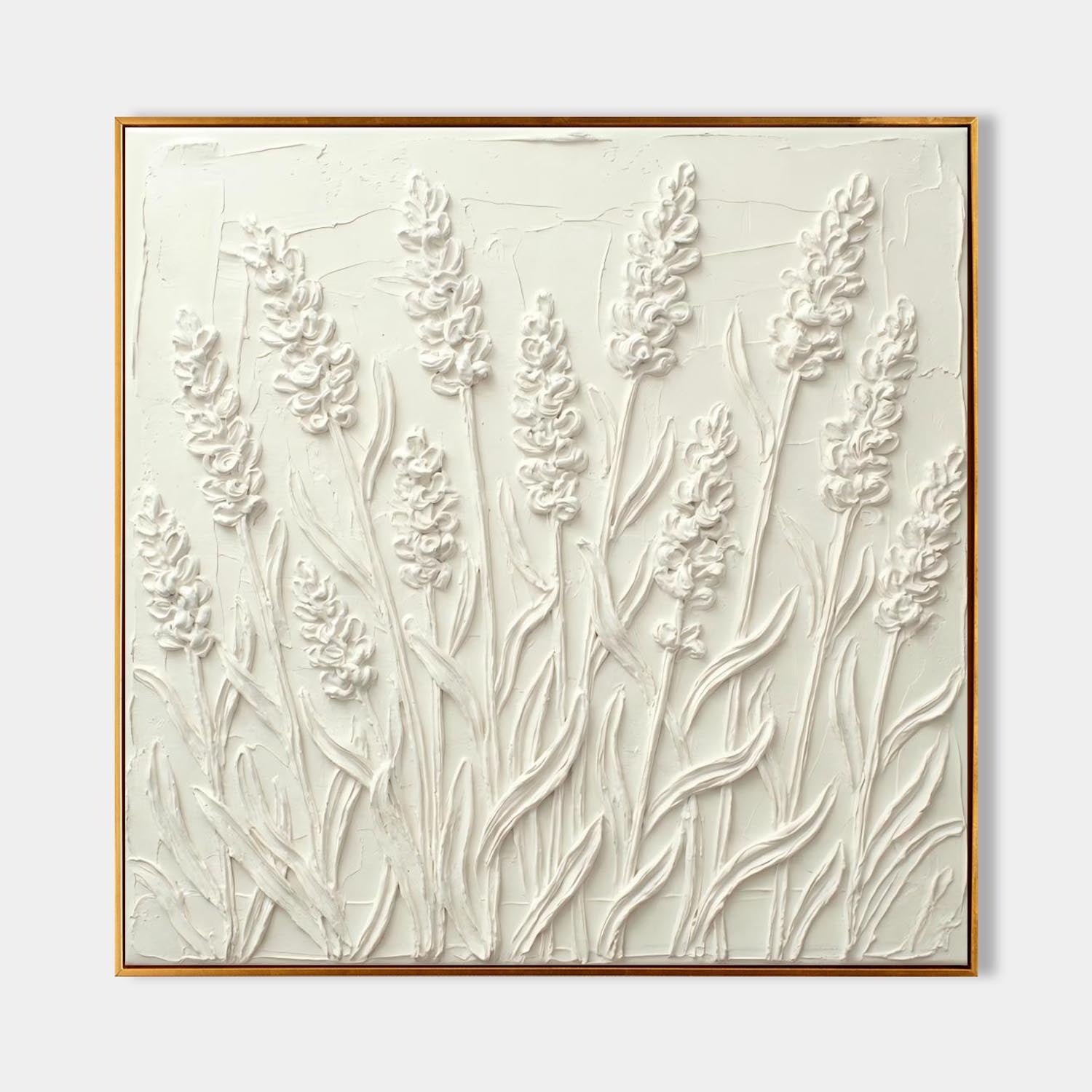 3D White Lavender Art Flower Textured Wall Painting Plaster Canvas Art