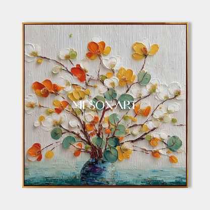 Soft Beige & White Floral Painting – Minimalist Art for Serene Homes | Mesonart