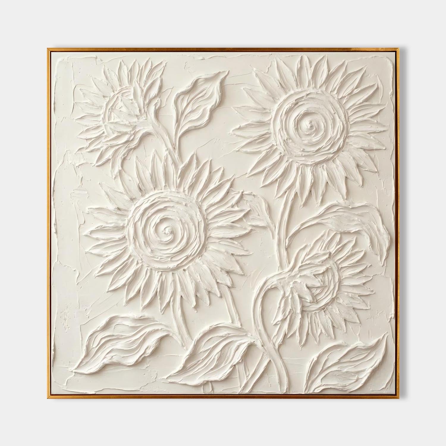 Square Framed 3D White Sunflower Art Flower Textured Wall Decor