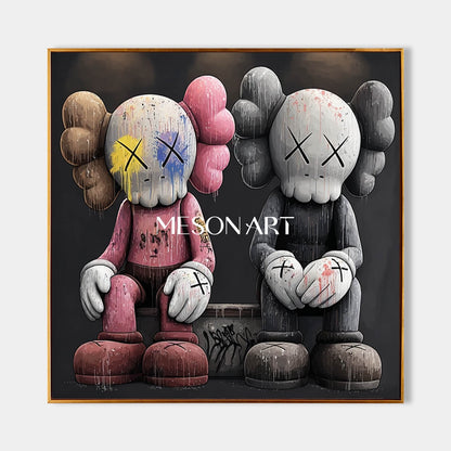Pink and Black Kaws Art for Sale Pink and Black Kaws Abstract Canvas Wall Art Decor