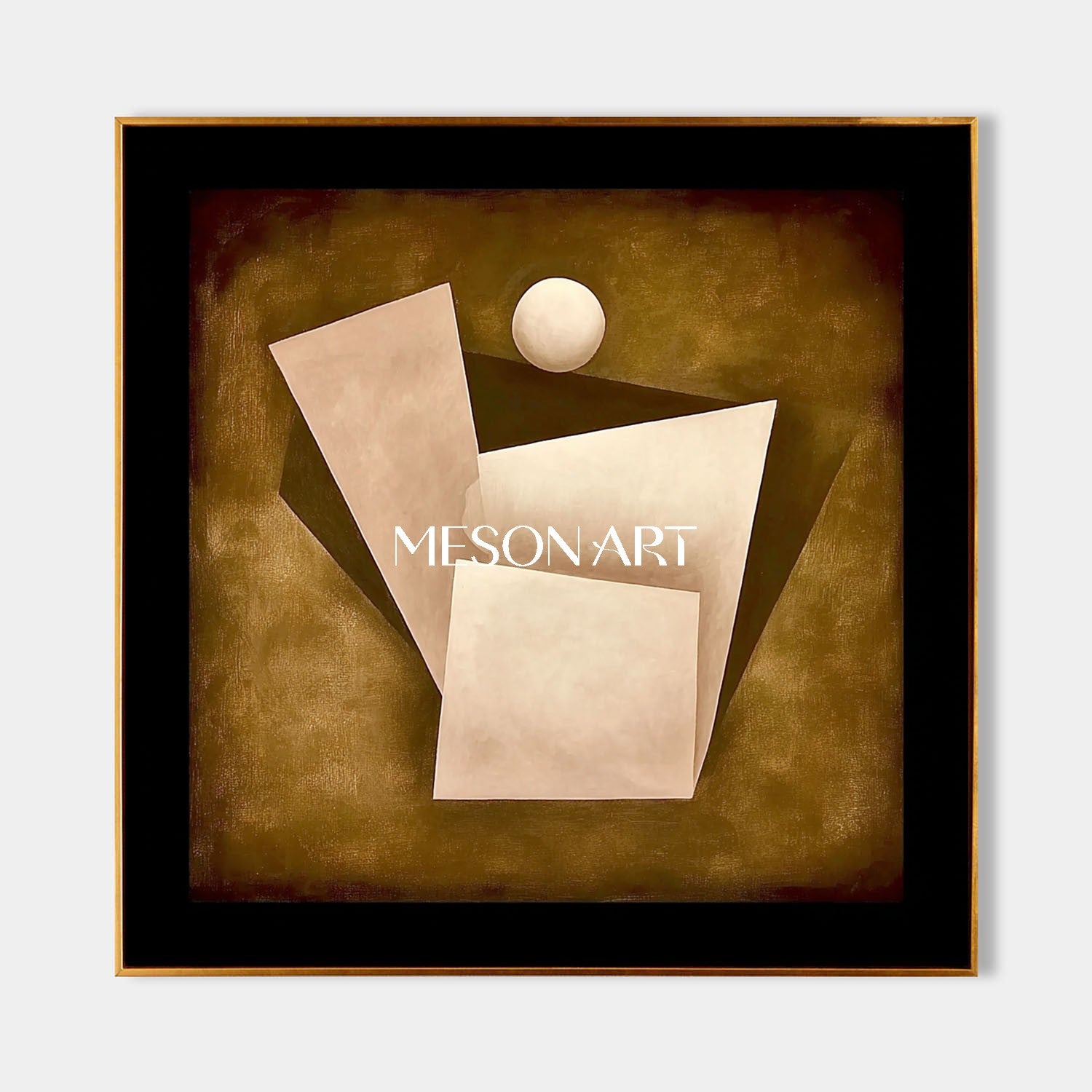 Warm Ochre Abstract Geometric Oil Painting Framed Canvas Art Office Buy