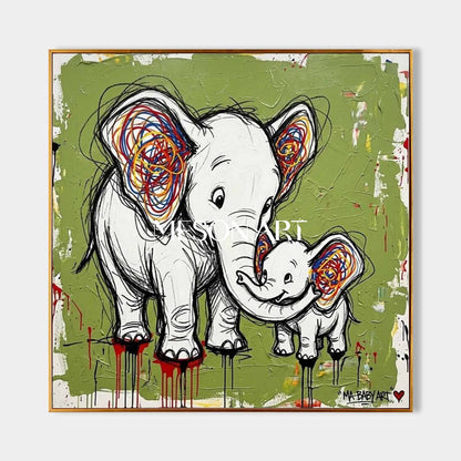 Avocado Green Elephant Canvas Painting Abstract Elephant Graffiti Art for Sale