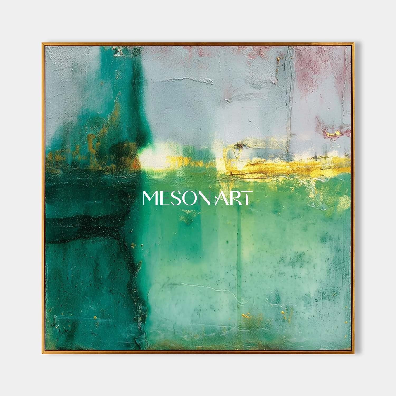 Green and Gold Abstract Art 55*55 Light Green Fireplace Wall Painting