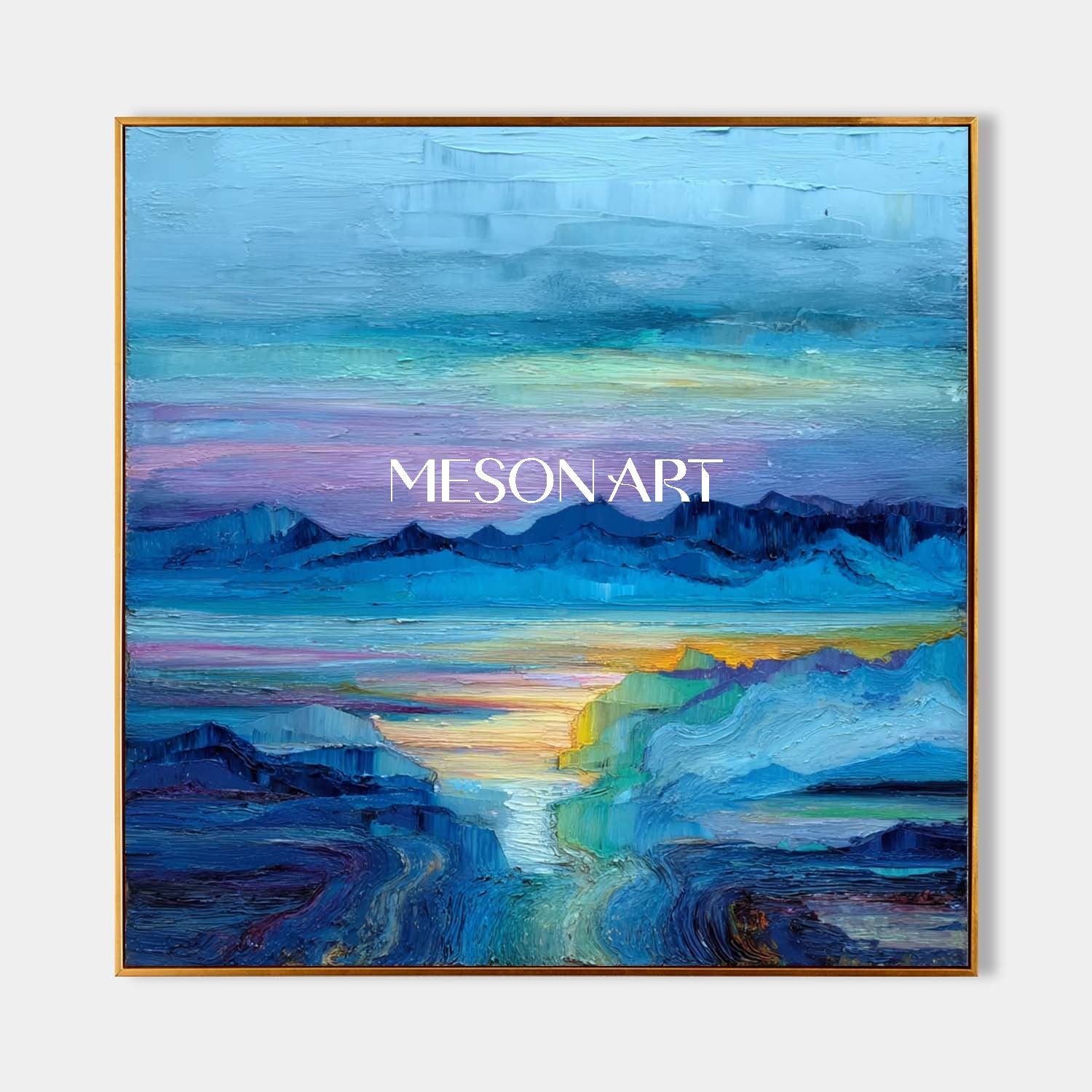 Hazy Horizon Canvas Art – Abstract Mountain and Ocean Wall Decor