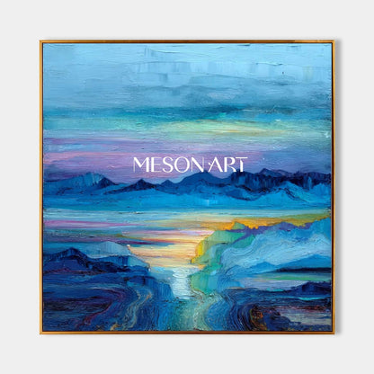 Hazy Horizon Canvas Art – Abstract Mountain and Ocean Wall Decor