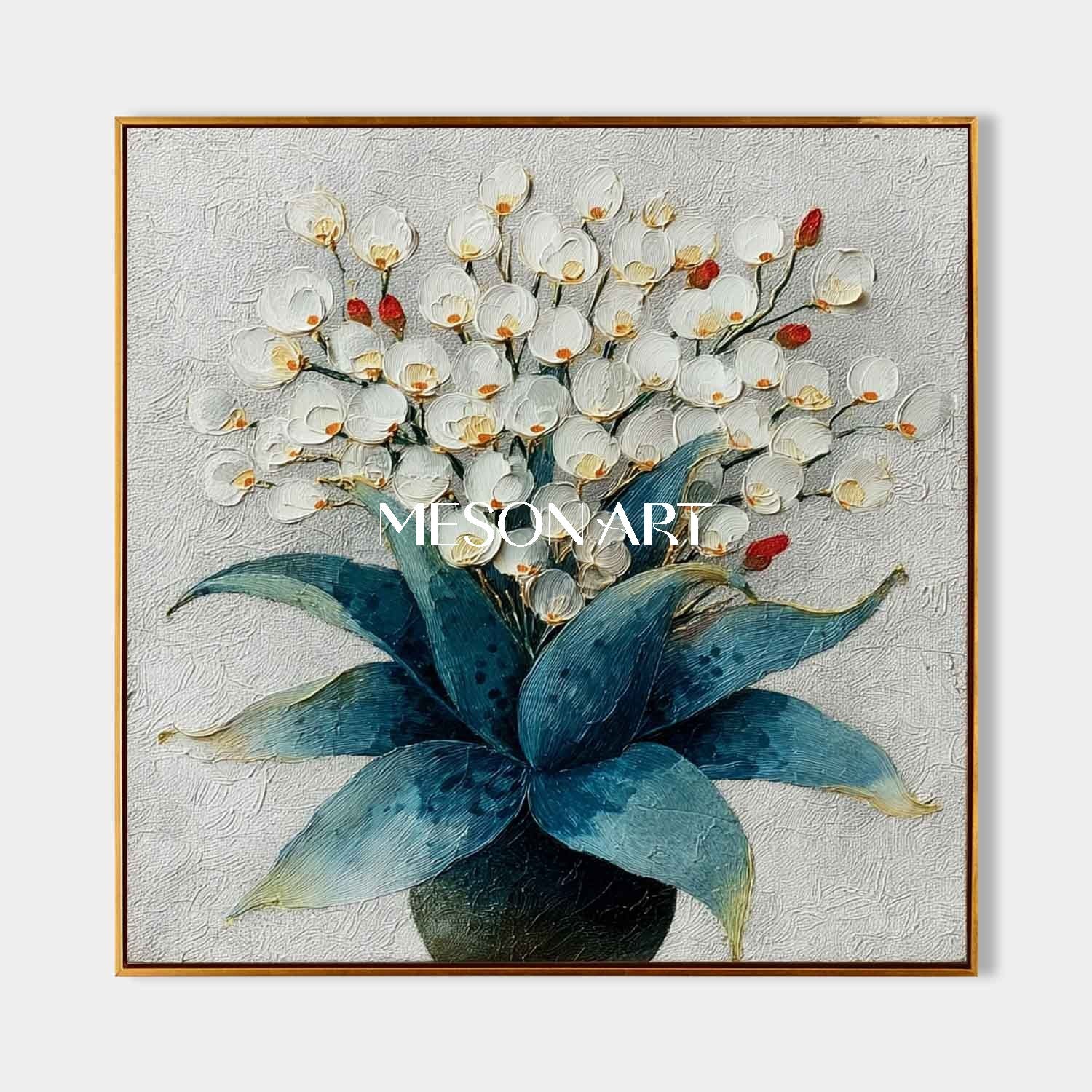 Flower Painting on Canvas Hand-Painted Flower Wall Decor Online Square Floral Wall Art