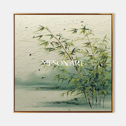 Neutral Bamboo Wall Art – Minimal Zen Landscape on Canvas | Mesonart