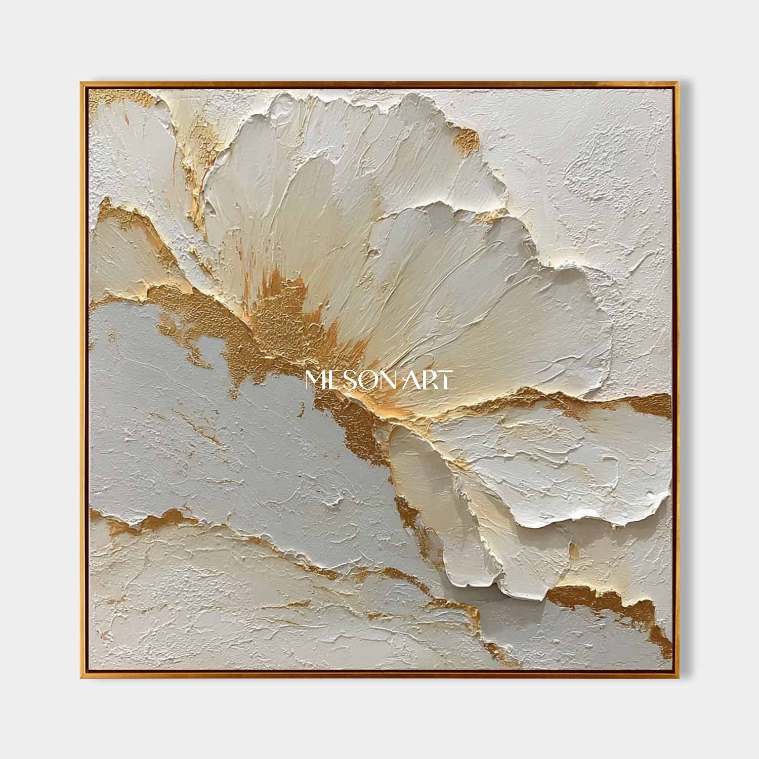 Large Gold and White Plaster Canvas Art Gold and White Flower Wall Art Decor Flower Texture Painting