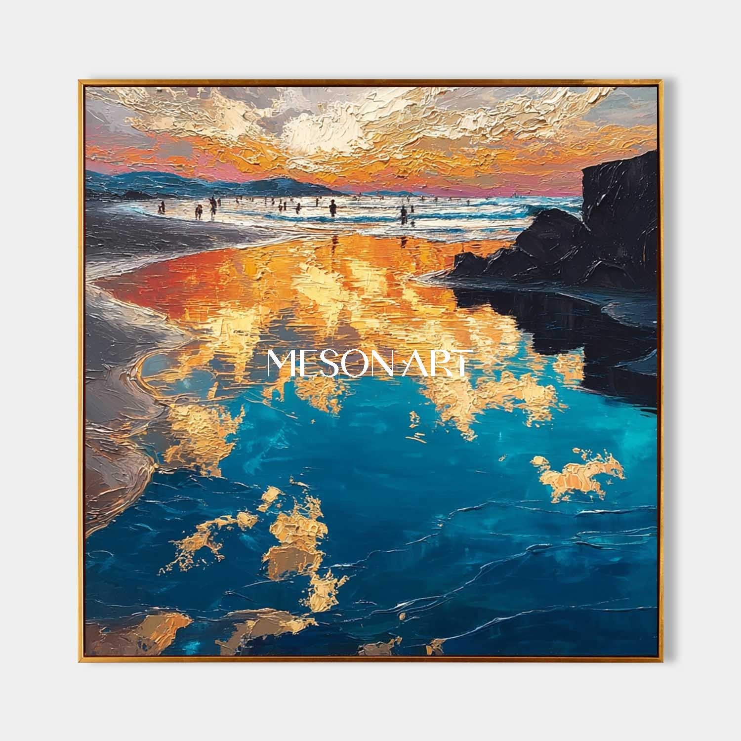 Seaside Holiday Painting Yellow and Gold Coastal Landscape Art Beach Art for Living Room