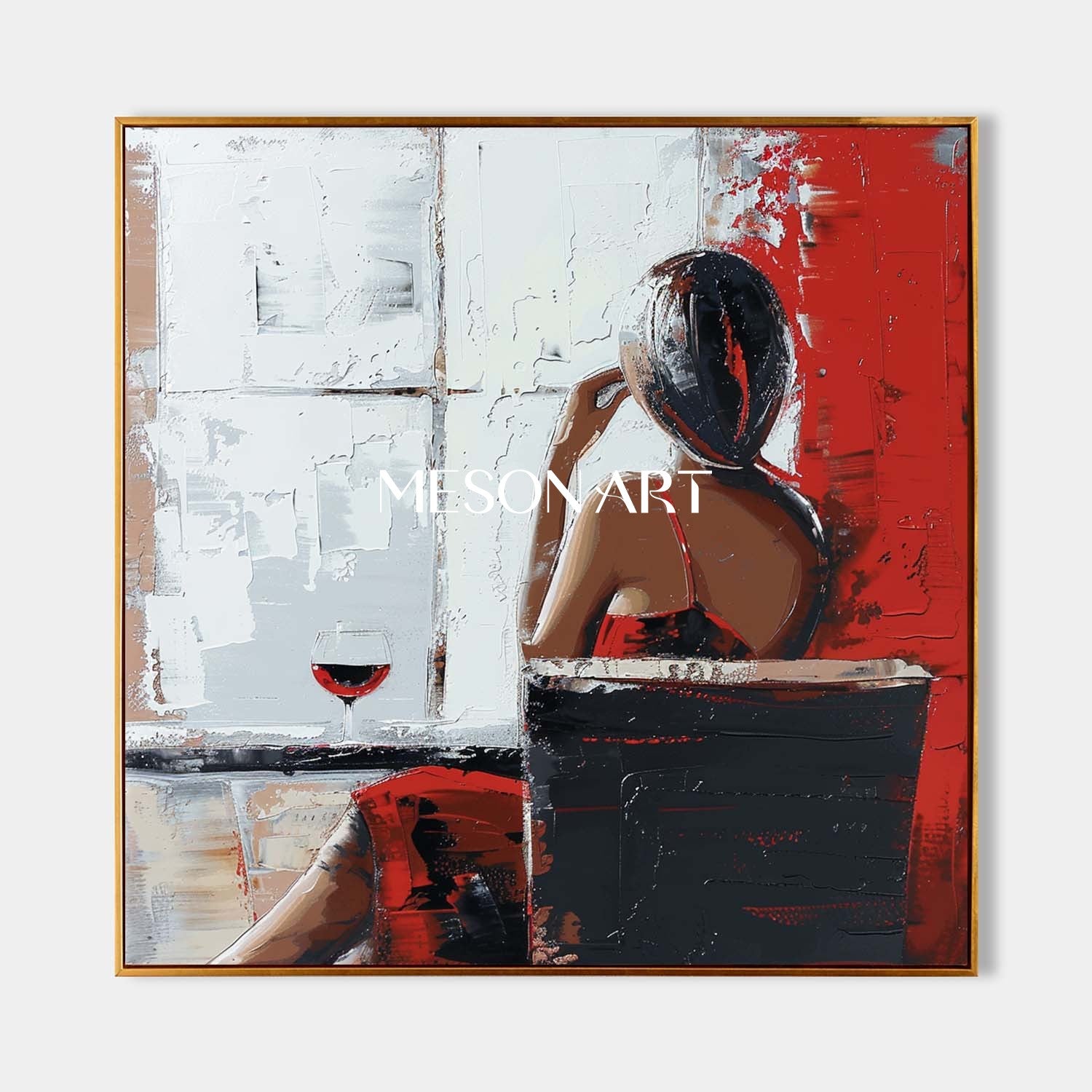 Beautiful woman drinking red wine painting Red wine decorative wall art Wine cabinet wall painting for sale