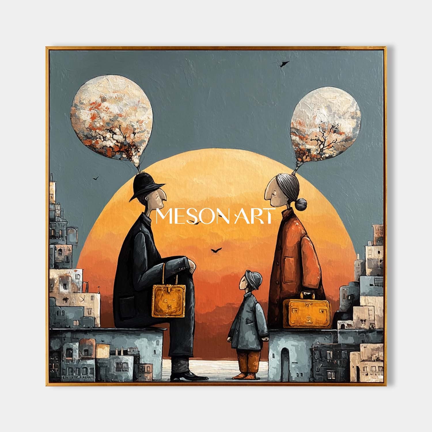 Oversized Orange Surrealist Wall Art Thought Balloons Canvas Entryway