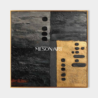 Wabi-Sabi Minimalist Abstract Black and Gold Modern Art Canvas Hallway