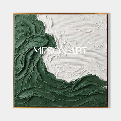 3D Green Wave Texture Painting White And Green Living Room Wall Art