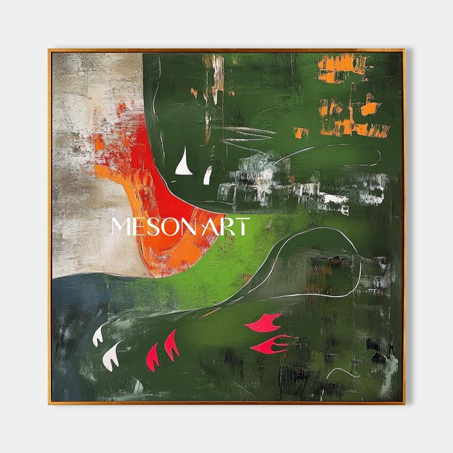 Contemporary dark green abstract art for sale Green minimalist paintings Green wall canvas art decor