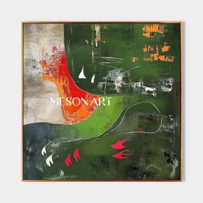 Contemporary dark green abstract art for sale Green minimalist paintings Green wall canvas art decor