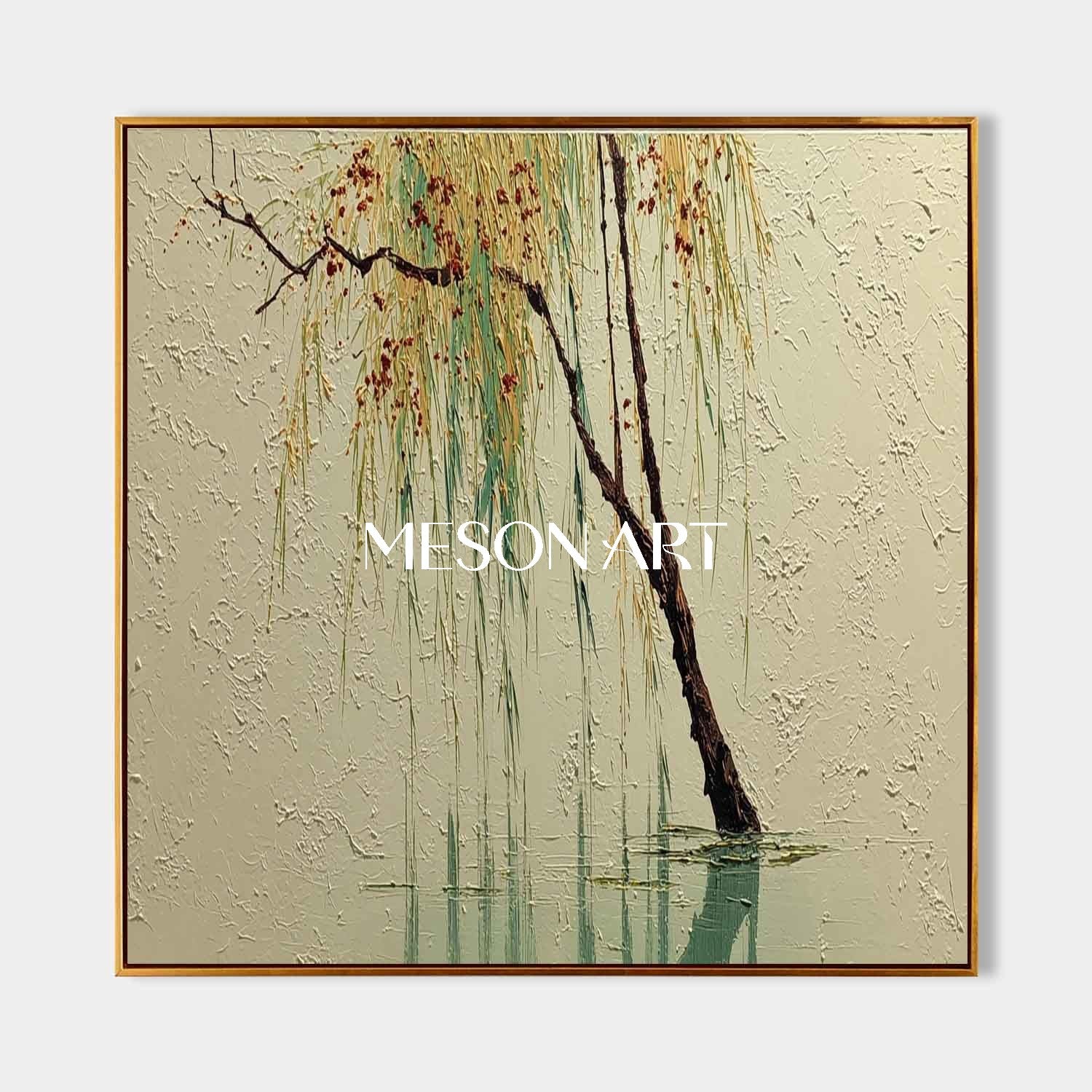 Large Scenic Willow Tree Canvas for Living Room Wall | Mesonart Serenity Series