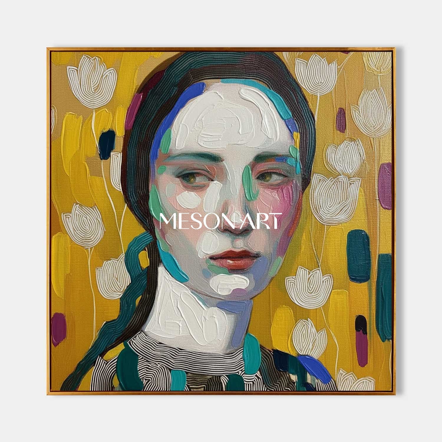 Buy Vibrant Yellow Abstract Portrait Hand Painted Art Square Entryway