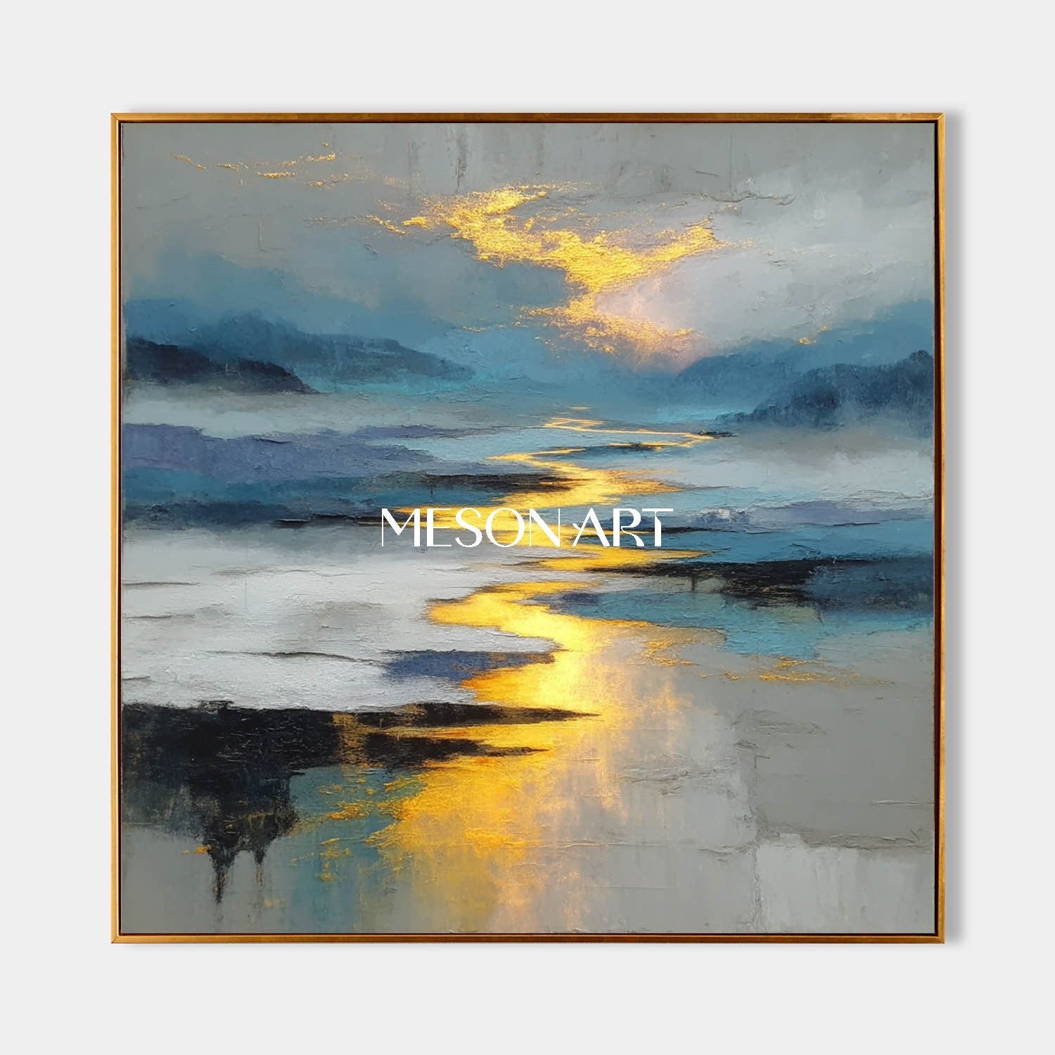 Shop Large Modern Blue Mountain Landscape Canvas Reflection Wall Art